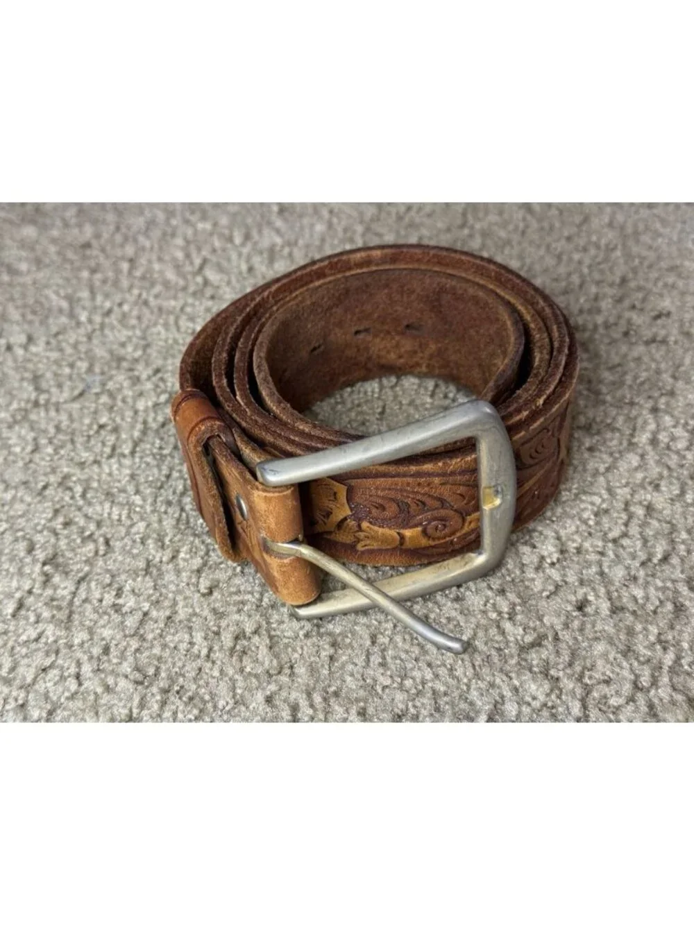 Tooled Leather Handcrafted Belt Mens 40 Rodeo Western Country READ